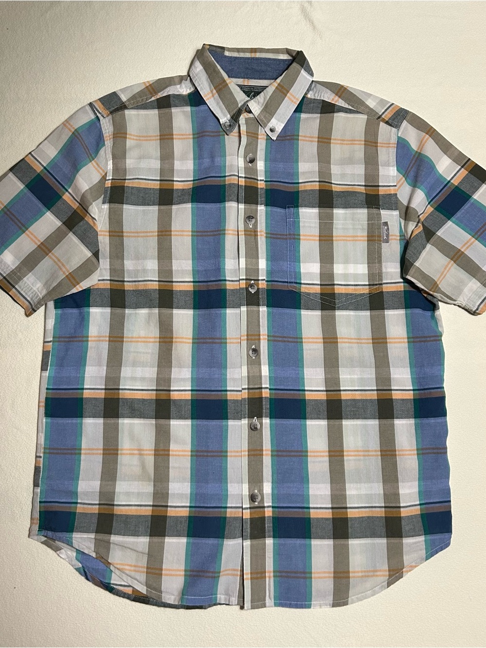 Woolrich Men's Short-Sleeve Plaid Button-Down Shirt - Blue, Green, Tan, White